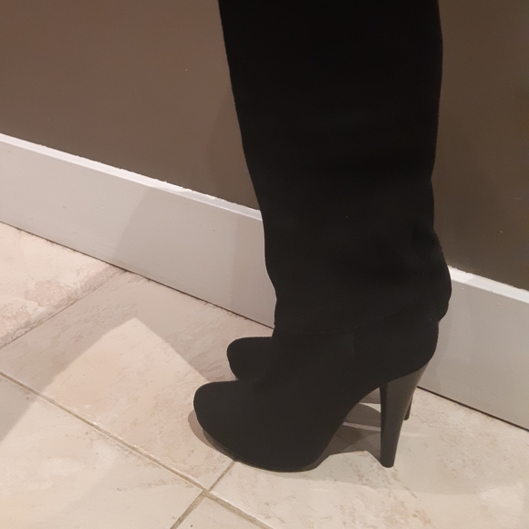 Gorgeous Black Leather Suede Thigh High Boots Sz 7 - Picture 3 of 14